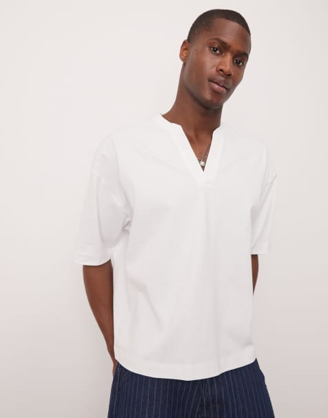 ASOS DESIGN heavyweight oversized t-shirt with notch neck detail in white