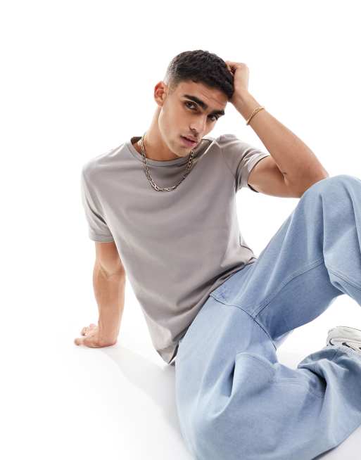 ASOS DESIGN – Gruby brązowoszary T-shirt z okrągłym dekoltem
