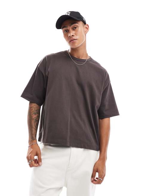 ASOS DESIGN – Gruby brązowy T-shirt oversize o pudełkowym kroju i gramaturze 240 g/m²