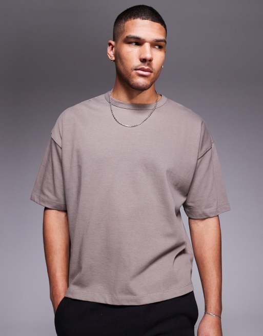 ASOS DESIGN – Gruby brązowy T-shirt oversize o pudełkowym kroju i gramaturze 240 g/m²