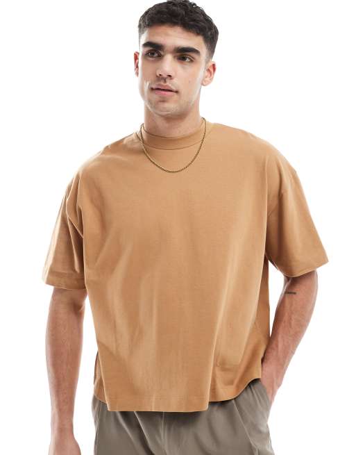 ASOS DESIGN – Gruby brązowy T-shirt oversize o pudełkowym kroju i gramaturze 240 g/m²