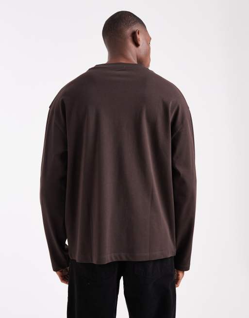 ASOS DESIGN – Gruby brązowy T-shirt oversize z długimi rękawami, 3 z 5