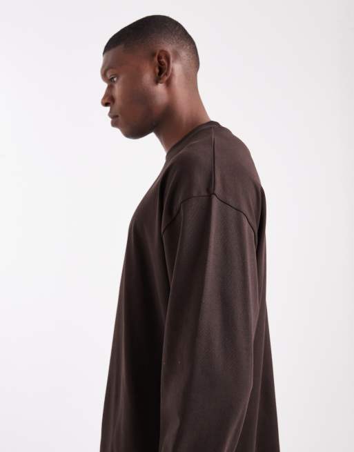 ASOS DESIGN – Gruby brązowy T-shirt oversize z długimi rękawami, 4 z 5