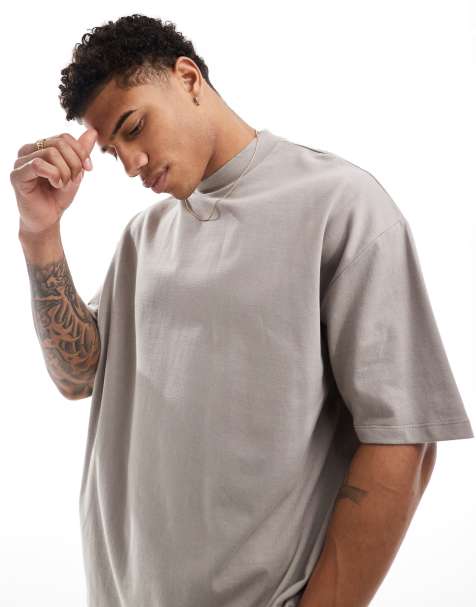 ASOS DESIGN – Gruby brązowy T-shirt oversize z zabudowanym dekoltem o gramaturze 240 g/m² - view 1