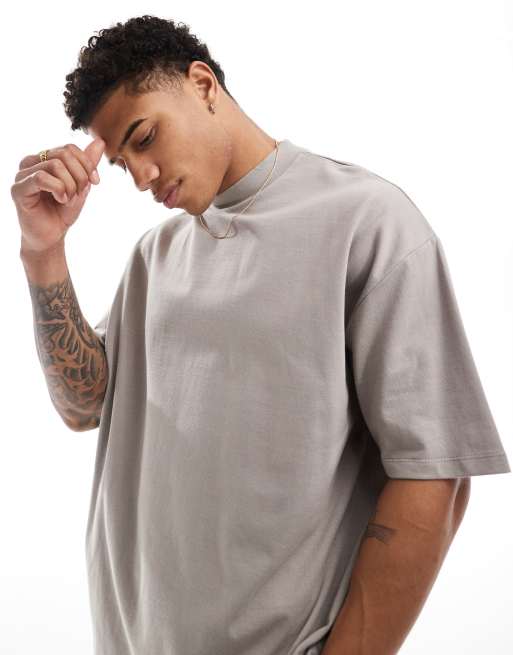 ASOS DESIGN – Gruby brązowy T-shirt oversize z zabudowanym dekoltem o gramaturze 240 g/m²