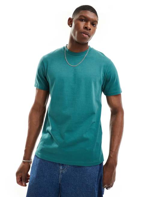 ASOS DESIGN – Gruby ciemnozielony T-shirt z okrągłym dekoltem o gramaturze 240 g/m²