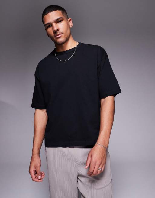 ASOS DESIGN – Gruby czarny T-shirt oversize o pudełkowym kroju i gramaturze 240 g/m²