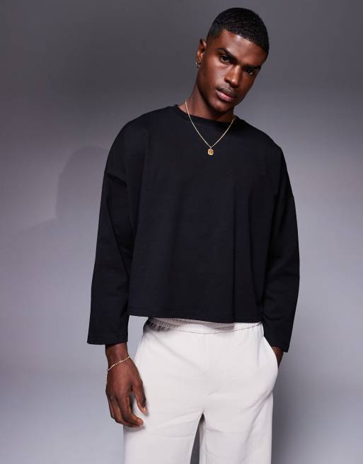 ASOS DESIGN – Gruby czarny T-shirt z długim rękawem o pudełkowym kroju z fasonie extreme oversize