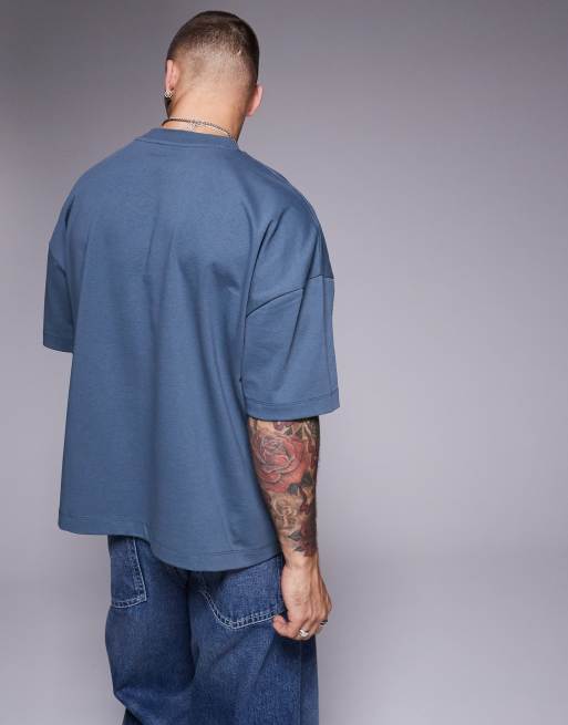 ASOS DESIGN – Gruby grafitowy T-shirt oversize z obniżoną linią ramion  , 3 z 4