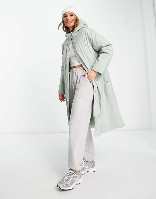 ASOS DESIGN – Gruby gumowany płaszcz przeciwdeszczowy w kolorze szałwii z ociepleniem