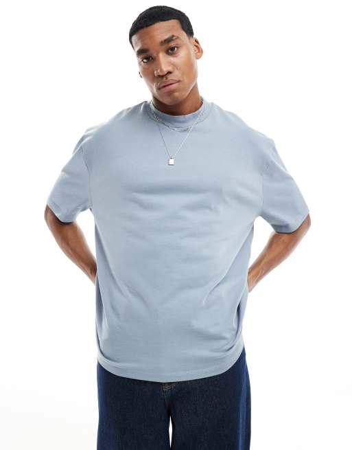 ASOS DESIGN – Gruby jasnoniebieski T-shirt oversize z zabudowanym dekoltem o gramaturze 240 g/m²