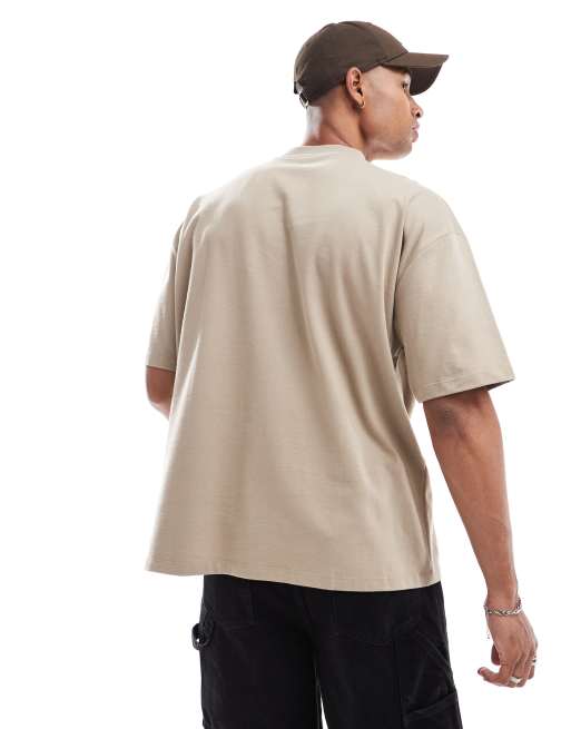 ASOS DESIGN – Gruby kamiennoszary T-shirt oversize z zabudowanym dekoltem , 2 z 4
