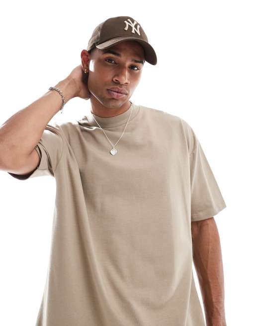 ASOS DESIGN – Gruby kamiennoszary T-shirt oversize z zabudowanym dekoltem , 3 z 4