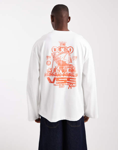 ASOS DESIGN – Gruby kremowy T-shirt oversize z długimi rękawami i grafiką w ulicznym stylu - view 1