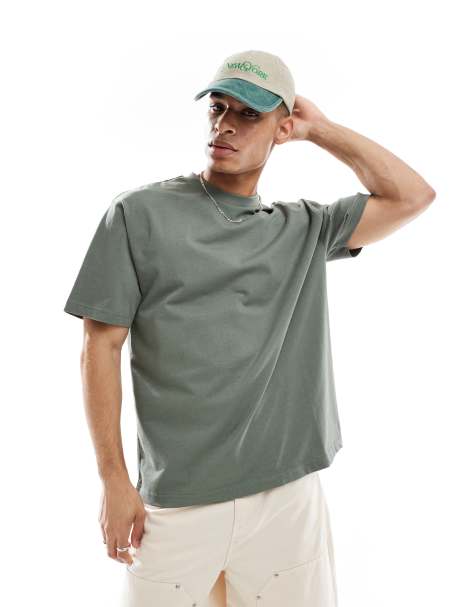 ASOS DESIGN – Gruby luźny T-shirt w kolorze khaki - view 1