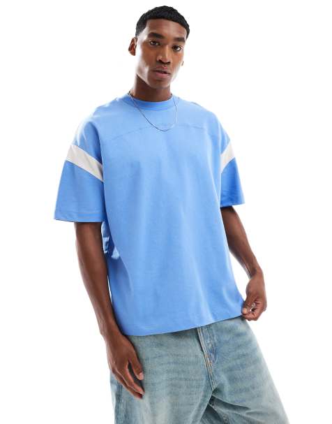 ASOS DESIGN heavyweight oversized boxy contrast panel t-shirt in blue 