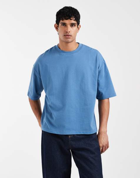 ASOS DESIGN – Gruby niebieski T-shirt oversize o pudełkowym kroju z obniżona linią ramion - view 1