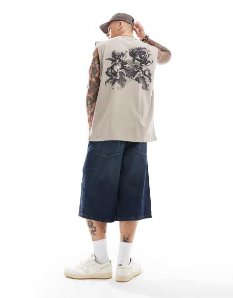 ASOS DESIGN – Gruby podkoszulek oversize w spranym brązowym kolorze z nadrukiem na plecach - view 1
