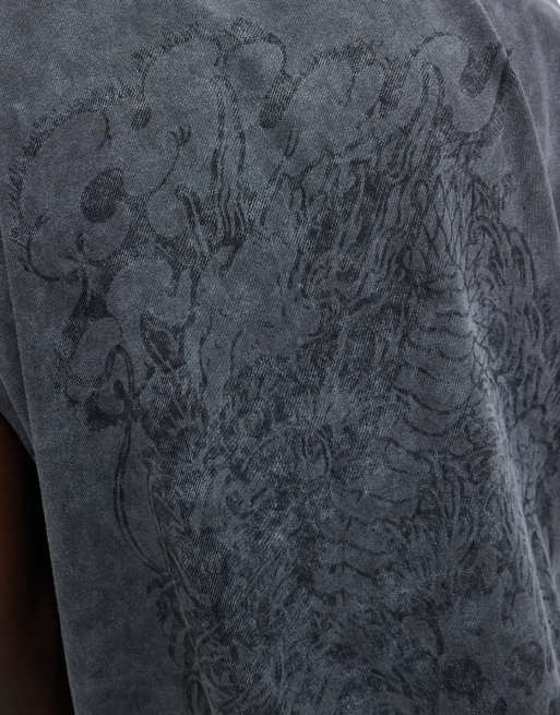 ASOS DESIGN – Gruby podkoszulek oversize w spranym czarnym kolorze z nadrukiem, 3 z 4