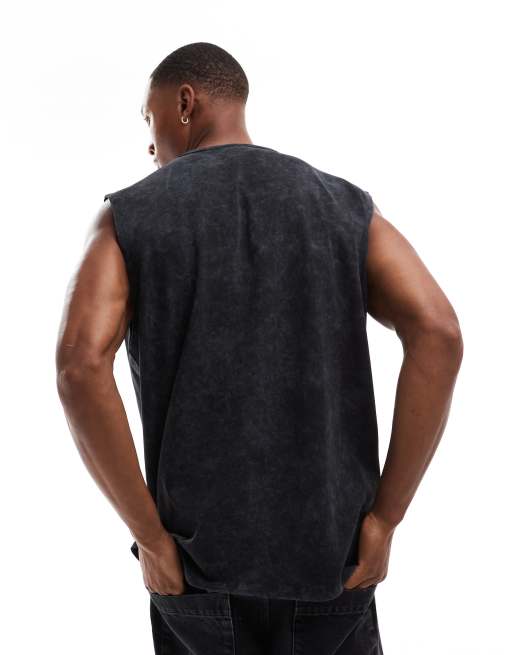 ASOS DESIGN – Gruby podkoszulek oversize w spranym czarnym kolorze z nadrukiem, 4 z 4