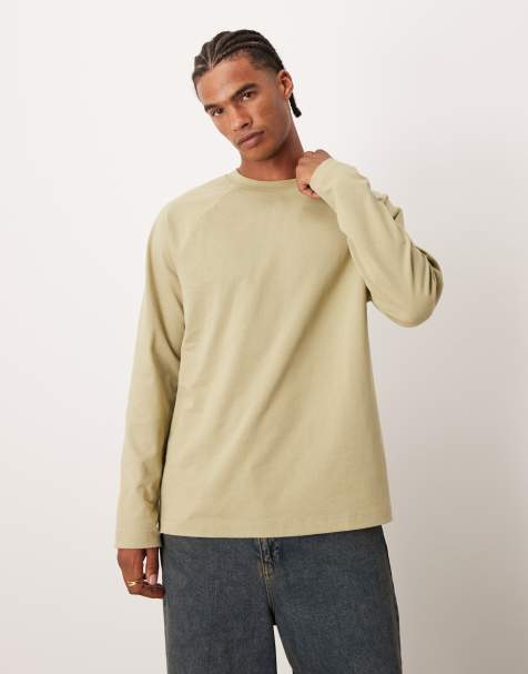 ASOS DESIGN heavyweight relaxed long sleeve raglan t-shirt in khaki