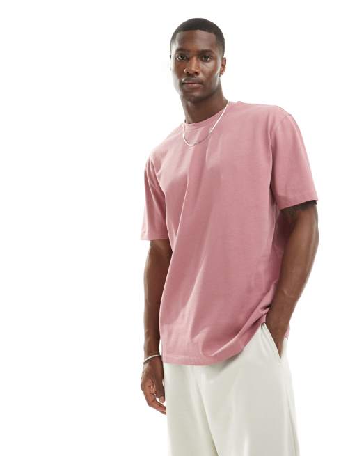 ASOS DESIGN – Gruby różowy T-shirt o luźnym kroju i gramaturze 240 g/m²