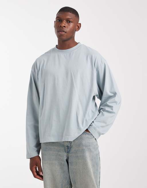 ASOS DESIGN – Gruby szary T-shirt oversize o pudełkowym kroju z długimi rękawami i obniżoną linią ramion