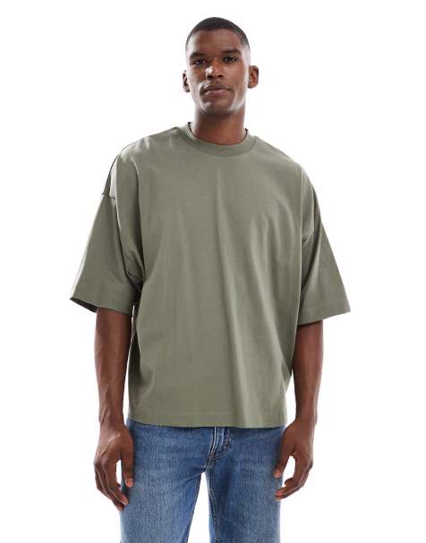 ASOS DESIGN heavyweight extreme oversized t-shirt with half sleeve in khaki