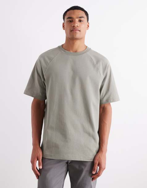 ASOS DESIGN – Gruby T-shirt o gramaturze 240 g/m² w kolorze khaki o luźnym kroju z raglanowymi rękawami - view 1