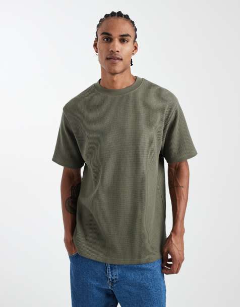 ASOS DESIGN – Gruby T-shirt o luźnym kroju i waflowej fakturze w kolorze khaki - view 1