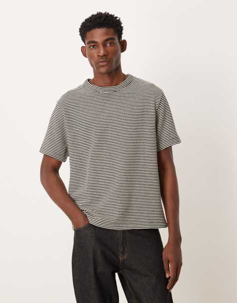 ASOS DESIGN heavyweight relaxed t-shirt in thin black and white stripe texture