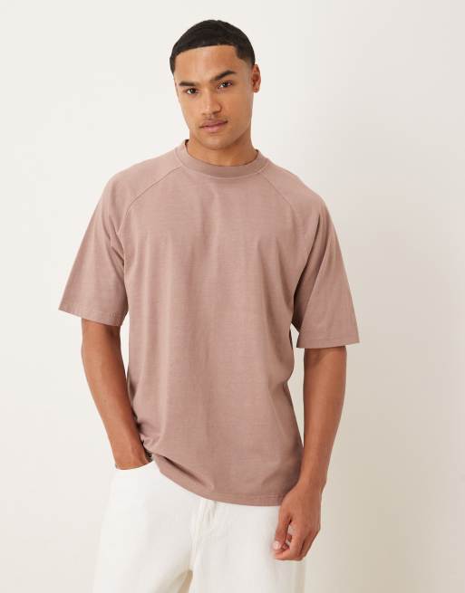 ASOS DESIGN – Gruby T-shirt o luźnym kroju z raglanowymi rękawami w spranym różowym kolorze