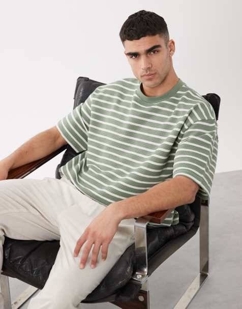 ASOS DESIGN – Gruby T-shirt o pudełkowym kroju oversize, w zielone paski - view 1