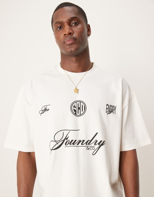 ASOS DESIGN – Gruby T-shirt oversize o pudełkowym kroju i gramaturze 240 g/m² w kolorze złamanej bieli z nadrukiem z przodu i na plecach