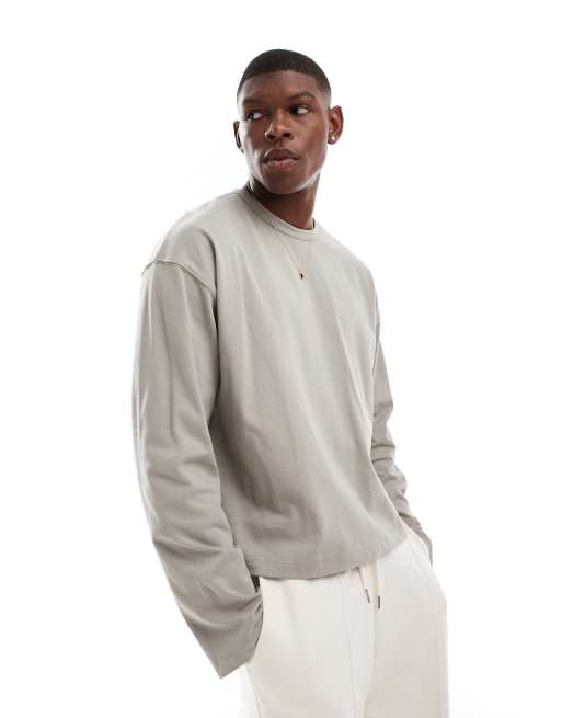 ASOS DESIGN – Gruby T-shirt oversize o pudełkowym kroju z długim rękawem o gramaturze 240 g/m² w kolorze khaki