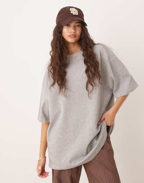 ASOS DESIGN – Gruby T-shirt oversize o wydłużonym fasonie w szarym melanżowym kolorze - view 1
