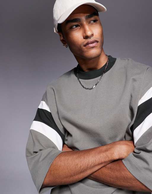 ASOS DESIGN – Gruby T-shirt oversize w kolorze khaki z kontrastowymi wstawkami , 4 z 4