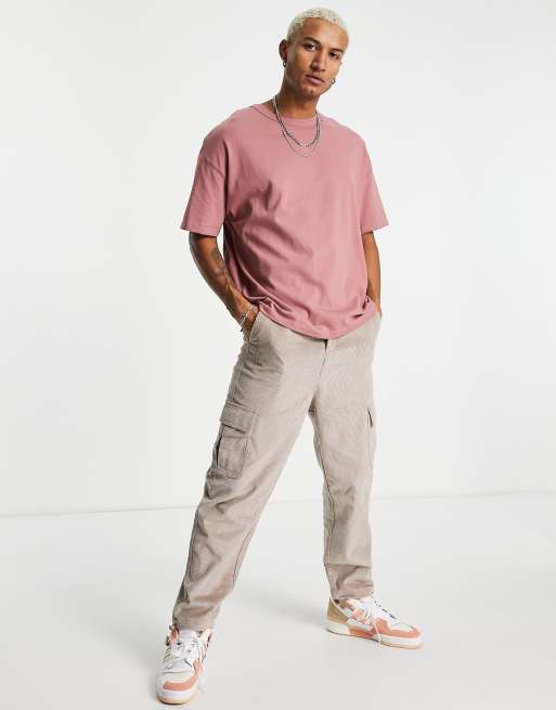 ASOS DESIGN – Gruby T-shirt oversize w spranym różowym kolorze – PINK