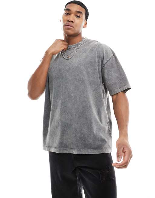 ASOS DESIGN – Gruby T-shirt oversize z materiału o gramaturze 220 gsm w spranym szarym kolorze