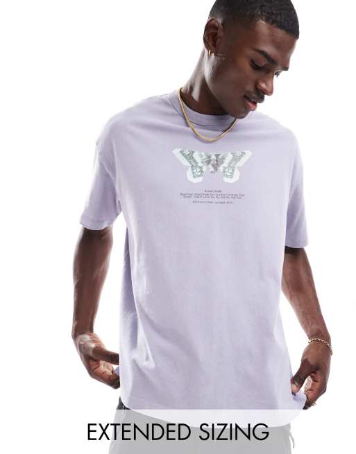 ASOS DESIGN – Gruby T-shirt oversize z materiału o gramaturze 220 gsm w spranym liliowym kolorze