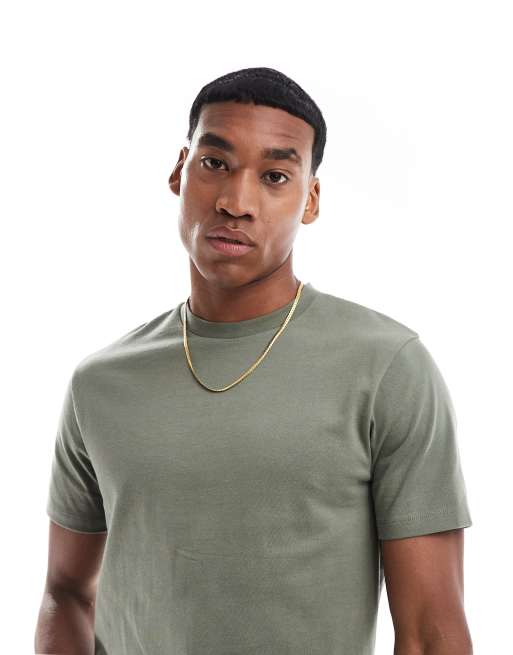 ASOS DESIGN – Gruby T-shirt z okrągłym dekoltem i gramaturze 240 g/m² w kolorze khaki