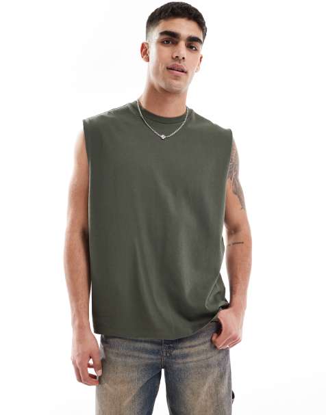 ASOS DESIGN – Gruby top oversize bez rękawów w kolorze khaki - view 1