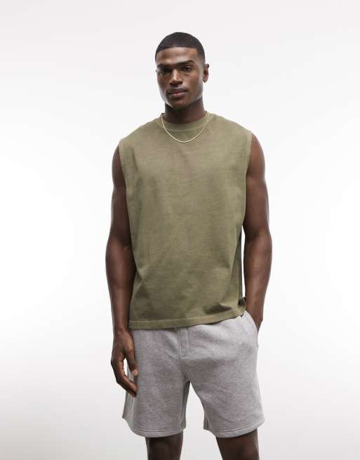 ASOS DESIGN – Gruby top oversize bez rękawów w spranym kolorze khaki, 3 z 7