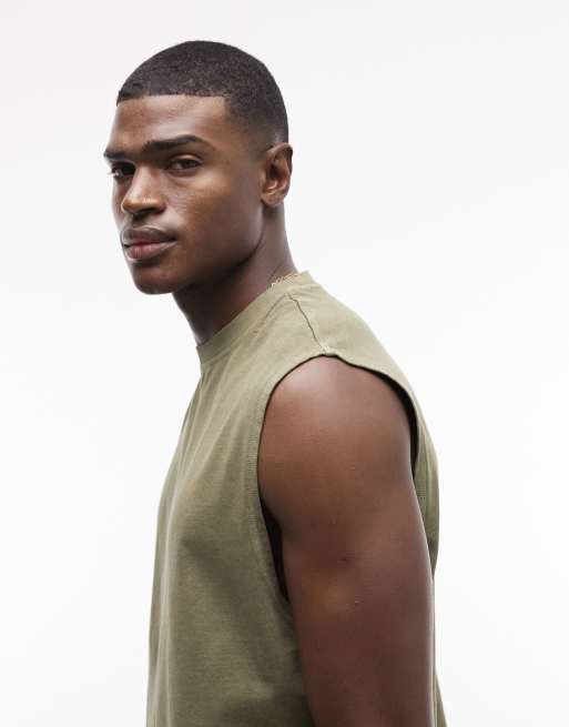 ASOS DESIGN – Gruby top oversize bez rękawów w spranym kolorze khaki, 4 z 7