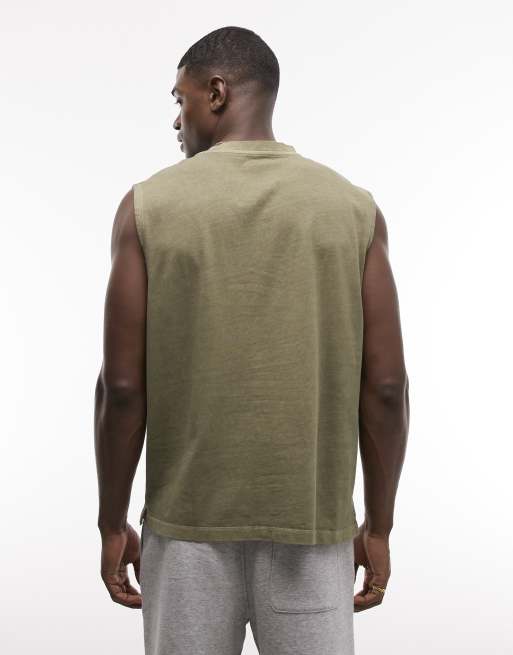 ASOS DESIGN – Gruby top oversize bez rękawów w spranym kolorze khaki, 5 z 7