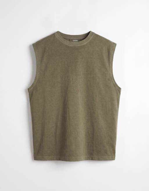 ASOS DESIGN – Gruby top oversize bez rękawów w spranym kolorze khaki, 6 z 7