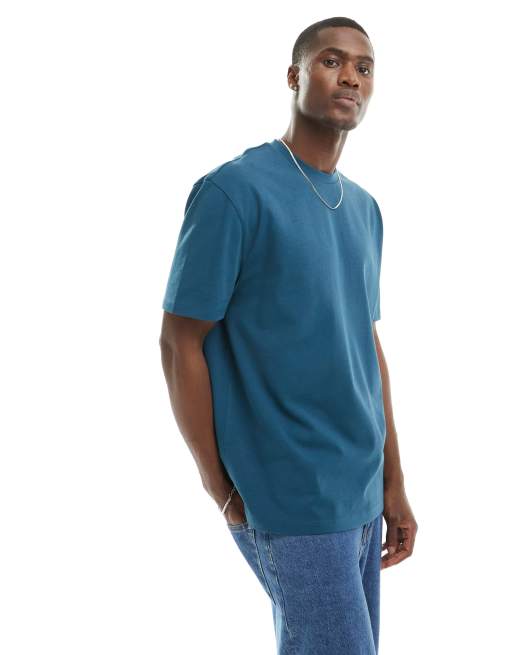 ASOS DESIGN – Gruby turkusowy T-shirt o luźnym kroju i gramaturze 240 g/m²