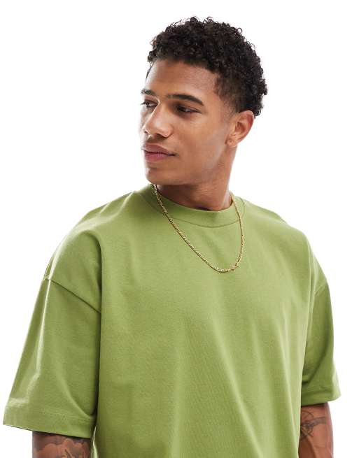 ASOS DESIGN – Gruby zielony T-shirt oversize o pudełkowym kroju i gramaturze 240 g/m² 