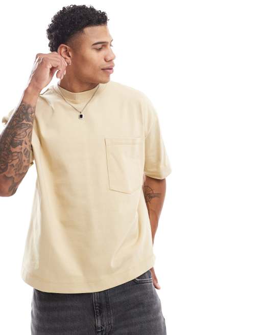 ASOS DESIGN – Gruby żółty T-shirt oversize o pudełkowym kroju z kieszenią z przodu