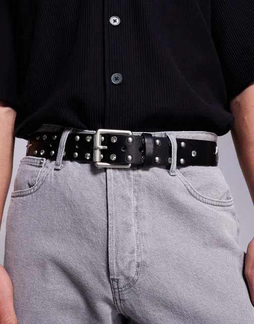 ASOS DESIGN - Grunge Star - Ceinture à strasse et à clous en similicuir - Noir
